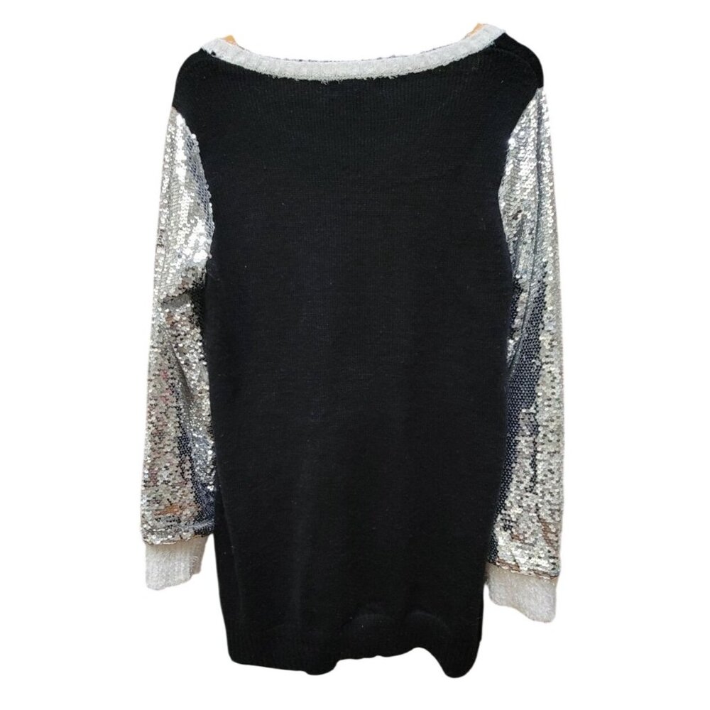 33 Degrees Christmas Flamingo Sequin Sweater Dress Tunic (M) Pink Silver Holiday - Picture 5 of 12